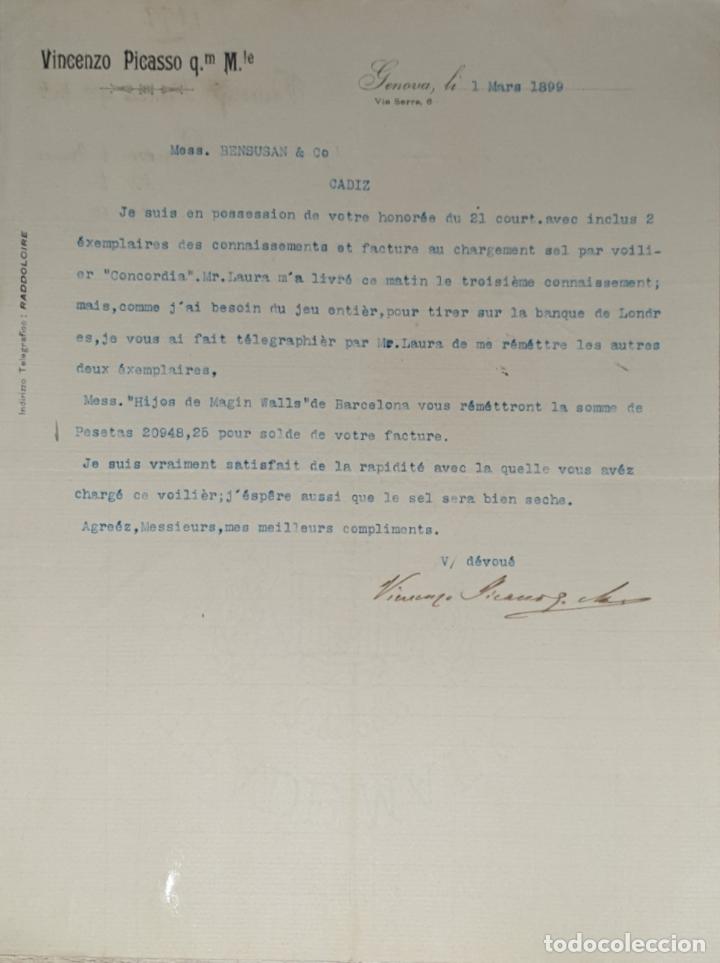 Cartas comerciais: Carta comercial. Vincenzo Picasso. Genova. Italia 1899