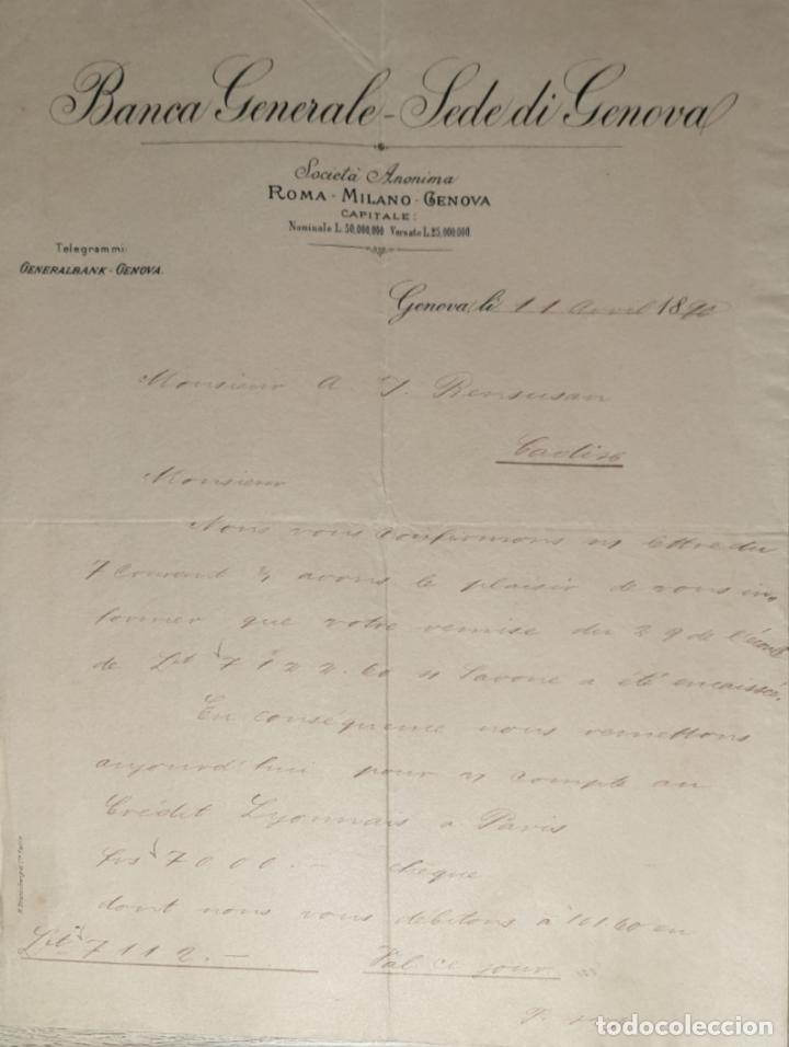 Cartas comerciais: Carta comercial. Banca Generale-Sede di Genova. Genova. Italia 1890
