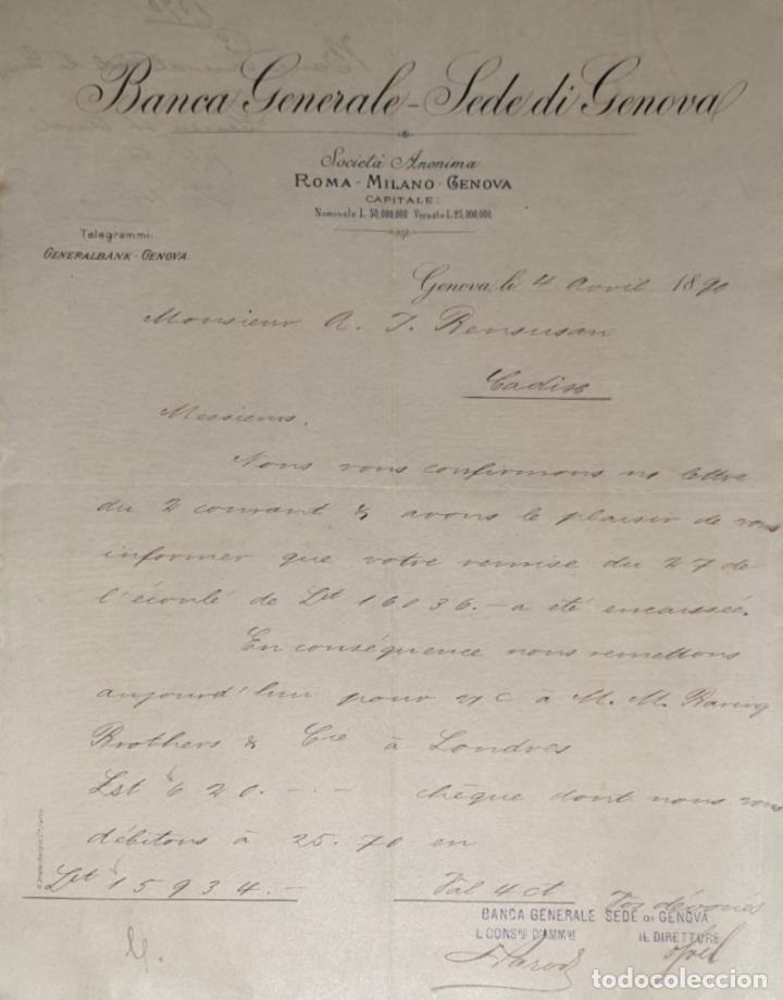 Cartas comerciais: Carta comercial. Banca Generale- Sede di Genova. Genova. Italia 1890