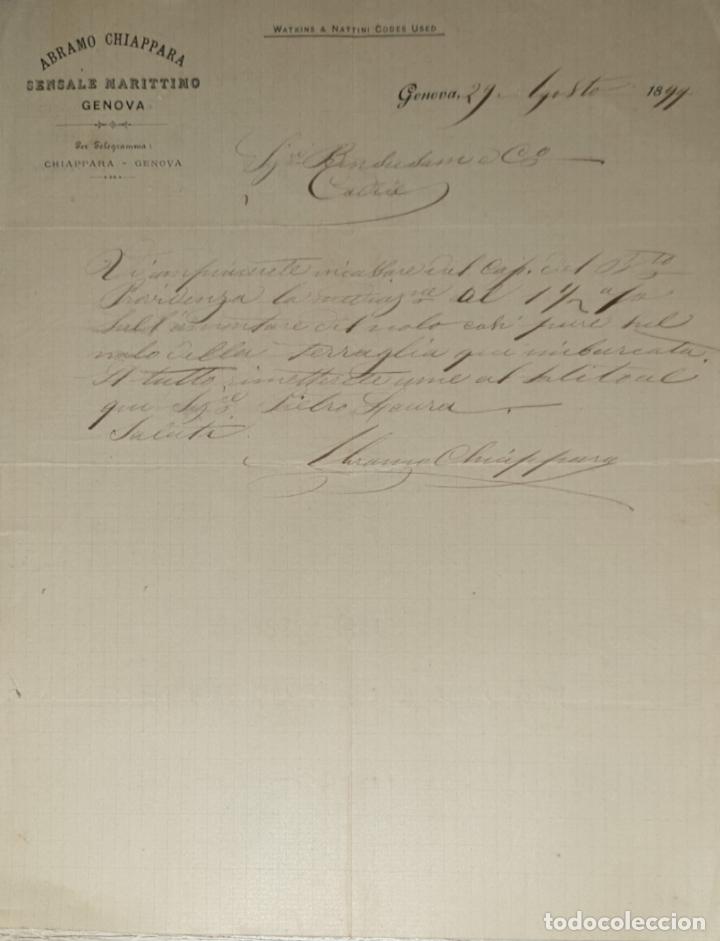 Cartas comerciais: Carta comercial. Abramo Chiaparra. Sensale Marittino. G&eacute;nova. Italia 1899