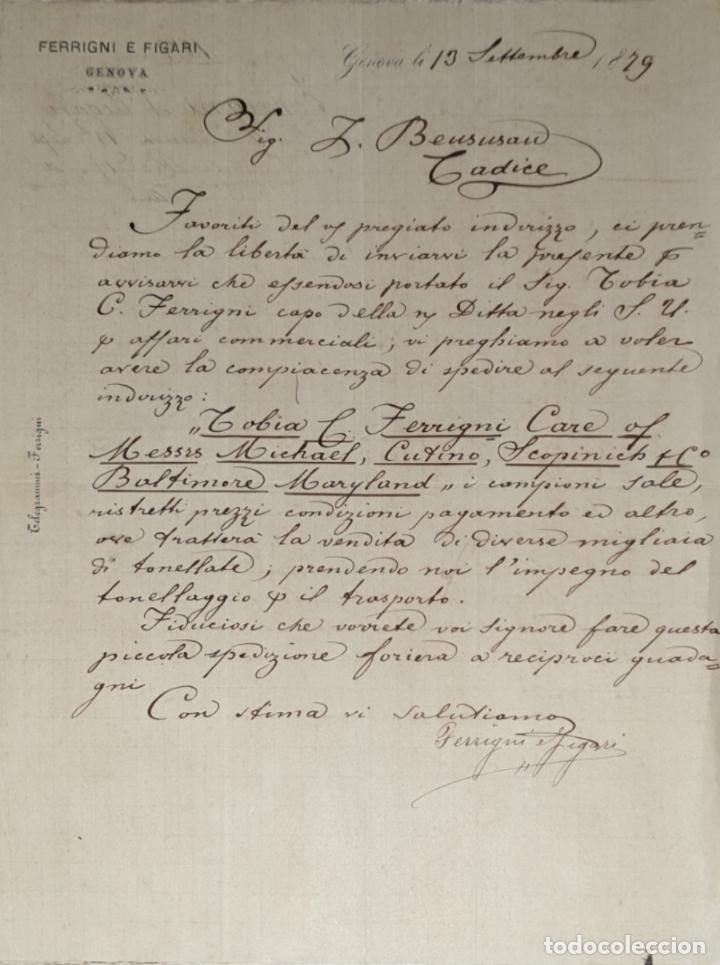 Cartas comerciais: Carta comercial. Ferrigni e Figari. Genova. Italia 1879