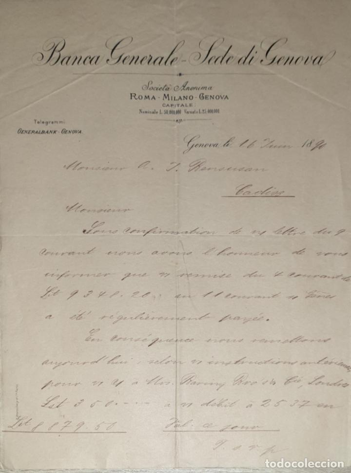 Cartas comerciais: Carta comercial. Banca Generale-Sede di Genova. Genova. Italia 1890