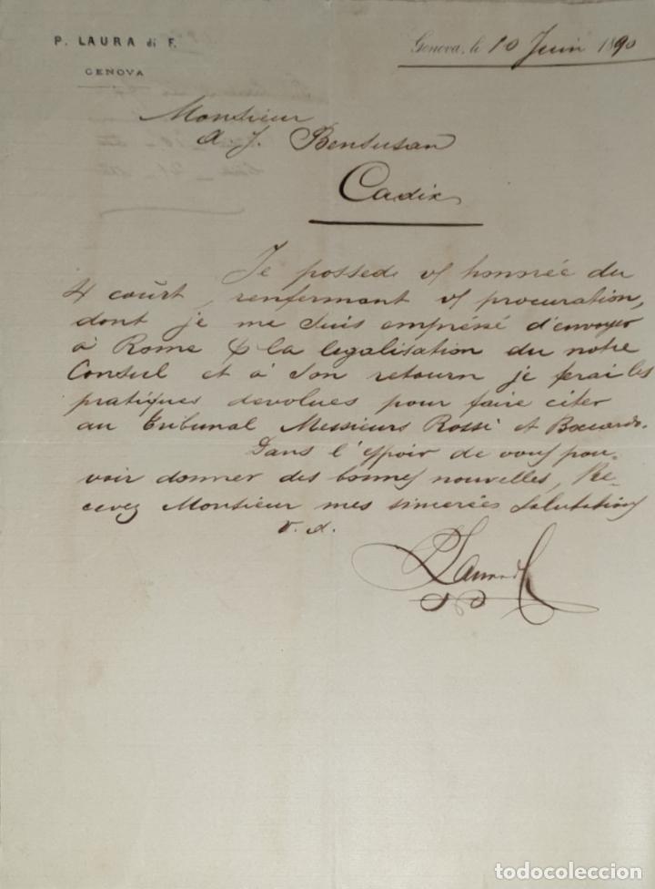 Cartas comerciais: Carta comercial. P. Laura di F. Commissioni-Spedizioni-Sicurta. Genova 1890