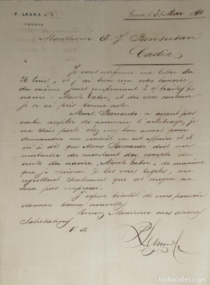 Cartas comerciais: Carta comercial. P. Laura di F. Commissioni-Spedizioni-Sicurta. Genova 1890