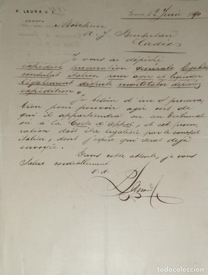 Cartas comerciais: Carta comercial. P. Laura di F. Commissioni-Spedizioni-Sicurta. Genova 1890