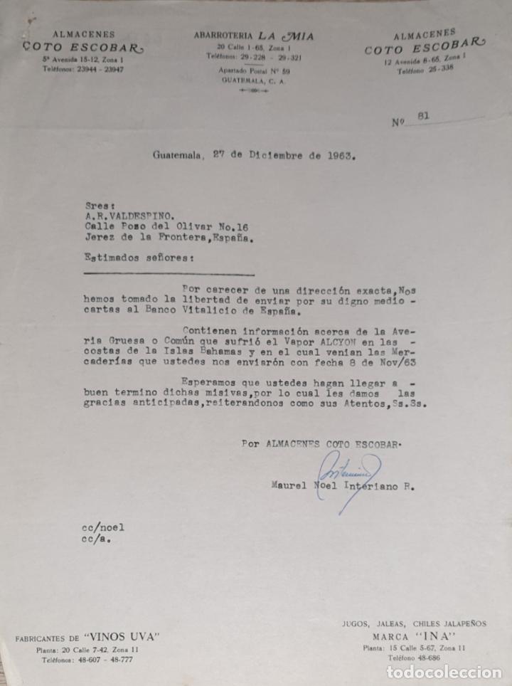 Commercial Letters: Carta comercial. Almacenes Escobar. Abarroter&iacute;a La Mia. Guatemala 1963