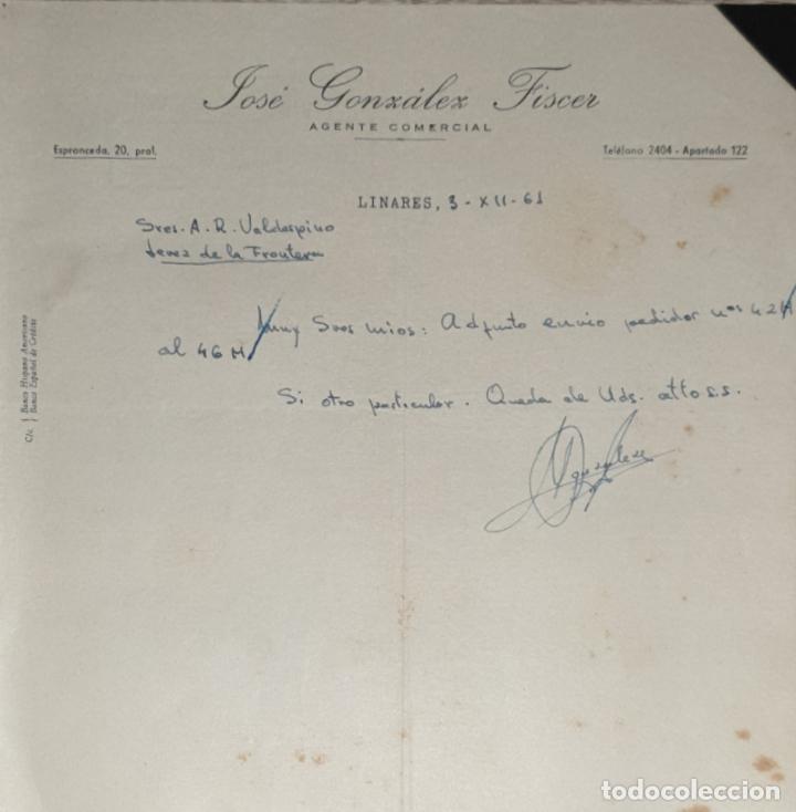 Cartas comerciais: Carta comercial. Jos&eacute; Gonz&aacute;lez Fiscer. Agente Comercial. Linares 1961
