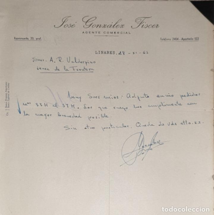 Cartas comerciais: Carta comercial. Jos&eacute; Gonz&aacute;lez Fiscer. Agente Comercial. Linares 1961