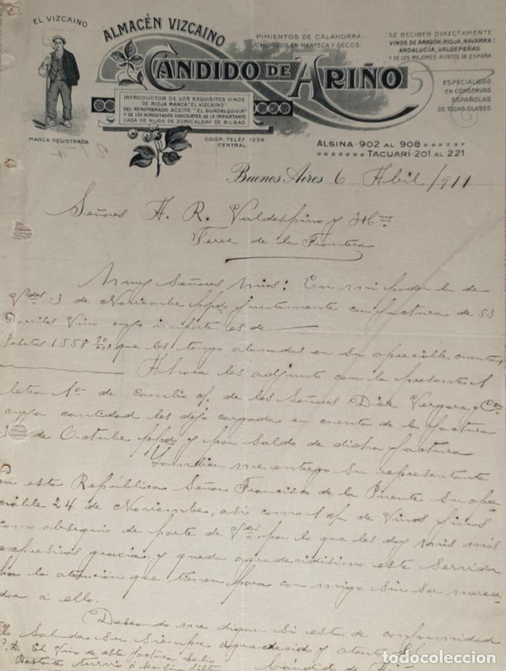 Gesch&auml;ftsbriefe: Carta comercial. Candido de Ari&ntilde;o. Almac&eacute;n Vizca&iacute;no. Buenos Aires. Argentina 1911