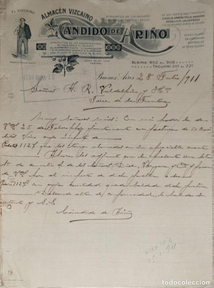 Gesch&auml;ftsbriefe: Carta comercial. Candido de Ari&ntilde;o. Almacen Vizca&iacute;no. Buenos Aires. Argentina 1911