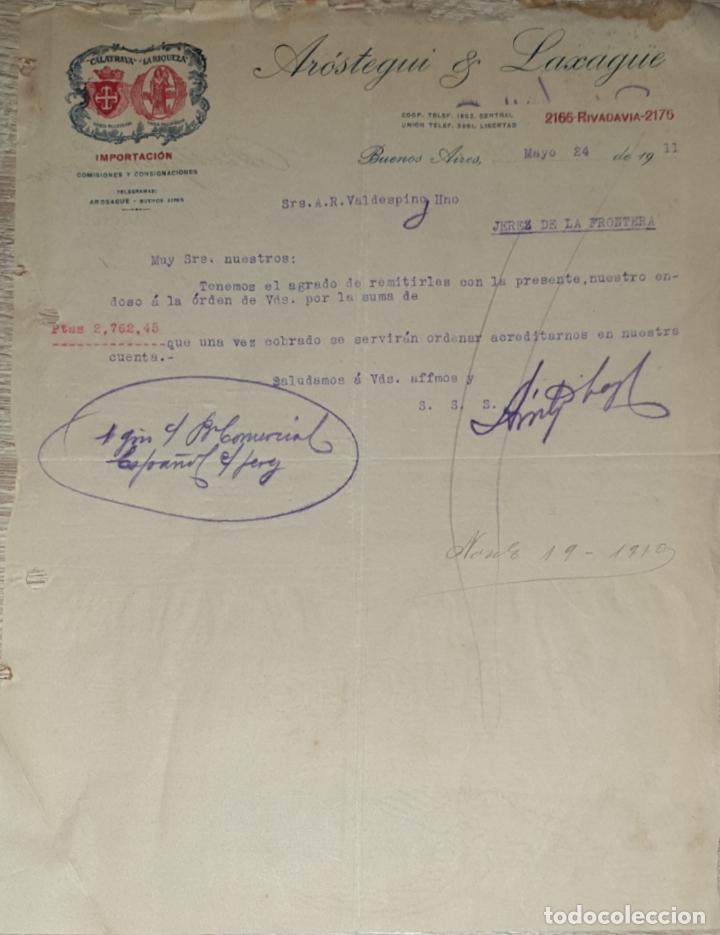 Gesch&auml;ftsbriefe: Carta comercial. Ar&oacute;stegui & Laxague. Importaci&oacute;n. Buenos Aires. Argentina 1911