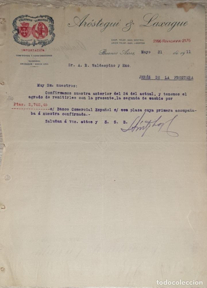 Gesch&auml;ftsbriefe: Carta comercial. Ar&oacute;stegui & Laxague. Importaci&oacute;n. Buenos Aires. Argentina 1911