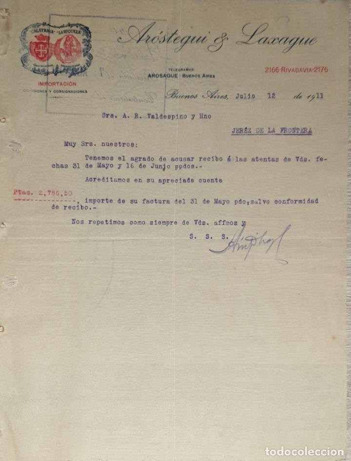Gesch&auml;ftsbriefe: Carta comercial. Ar&oacute;stegui & Laxague. Importaci&oacute;n. Buenos Aires. Argentina 1911