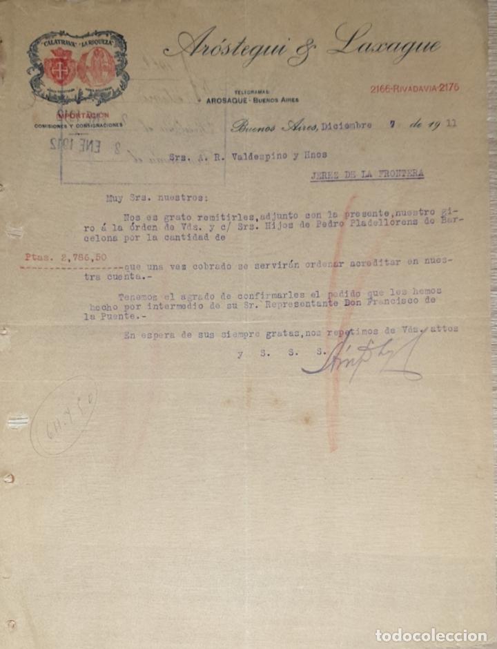 Gesch&auml;ftsbriefe: Carta comercial. Ar&oacute;stegui & Laxague. Importaci&oacute;n. Buenos Aires. Argentina 1911