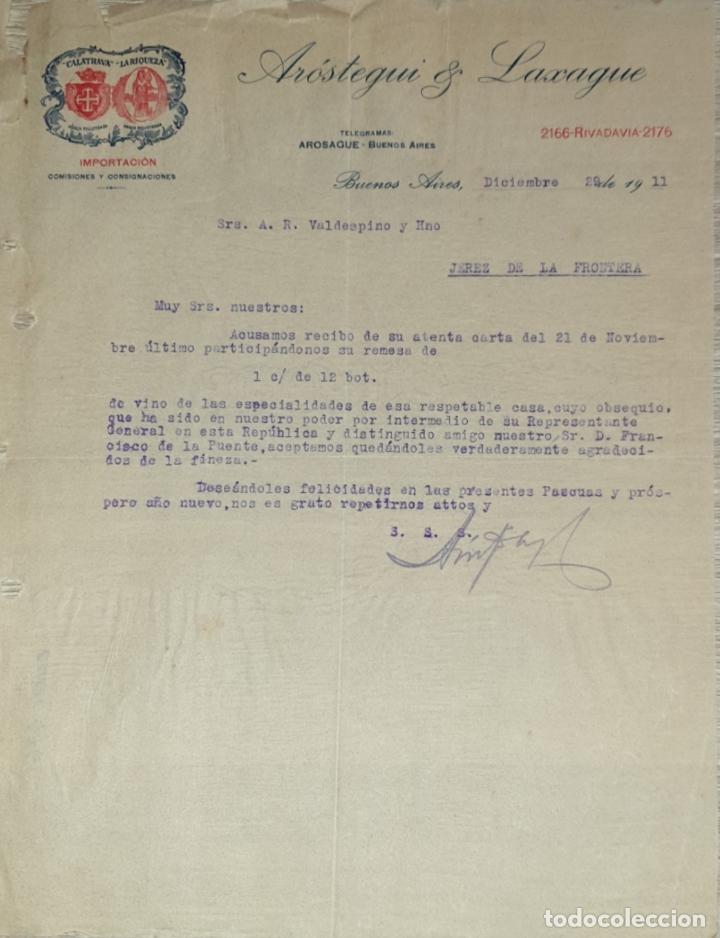 Gesch&auml;ftsbriefe: Carta comercial. Ar&oacute;stegui & Laxague. Importaci&oacute;n. Buenos Aires. Argentina 1911
