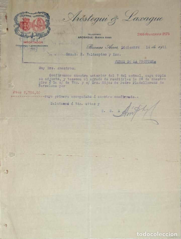 Gesch&auml;ftsbriefe: Carta comercial. Ar&oacute;stegui & Laxague. Importaci&oacute;n. Buenos Aires. Argentina 1911