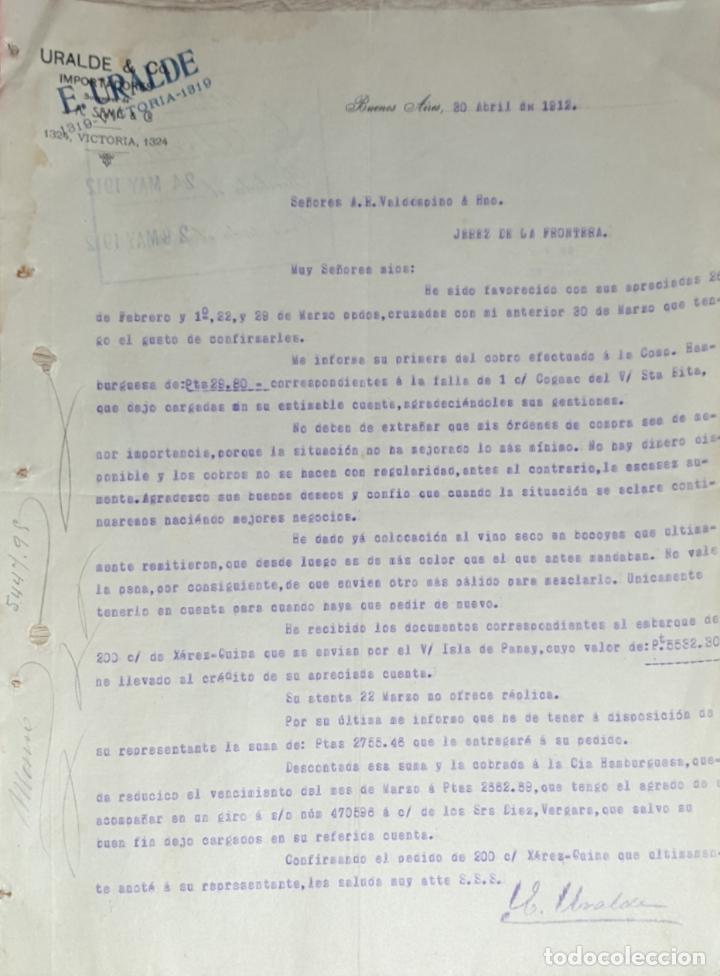 Gesch&auml;ftsbriefe: Carta comercial. Uralde & C&ordm;. Importadores. Buenos Aires. Argentina 1912