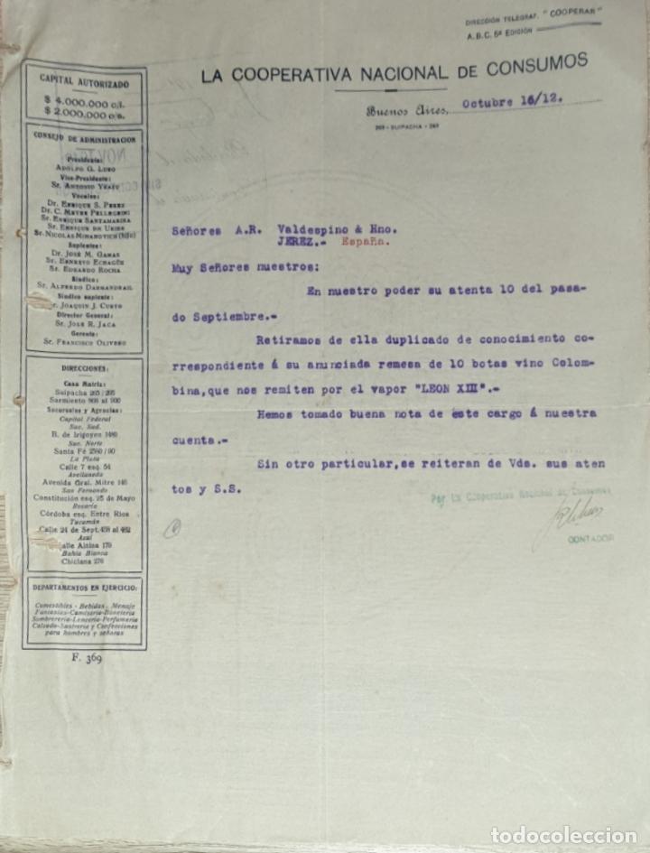 Gesch&auml;ftsbriefe: Carta comercial. La Cooperativa Nacional de Consumos. Buenos Aires. Argentina 1912