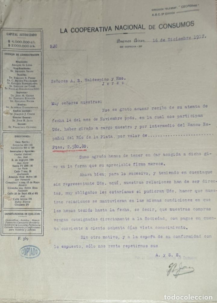 Gesch&auml;ftsbriefe: Carta comercial. La Cooperativa Nacional de Consumos. Buenos Aires. Argentina 1912