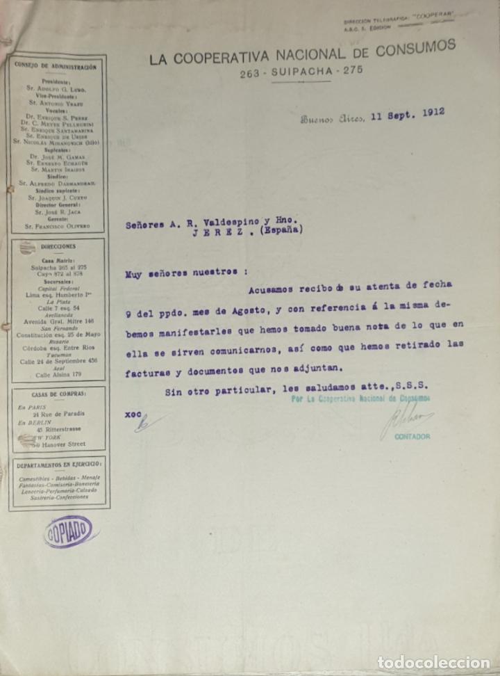 Gesch&auml;ftsbriefe: Carta comercial. La Cooperativa Nacional de Consumos. Buenos Aires. Argentina 1912