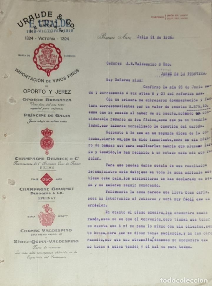 Gesch&auml;ftsbriefe: Carta comercial. Uralde & C&ordm;. Importadores. Buenos Aires. Argentina 1912