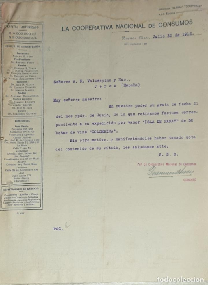 Gesch&auml;ftsbriefe: Carta comercial. La Cooperativa Nacional de Consumos. Buenos Aires. Argentina 1912