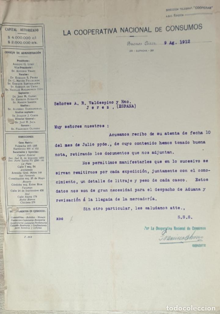 Gesch&auml;ftsbriefe: Carta comercial. La Cooperativa Nacional de Consumos. Buenos Aires. Argentina 1912