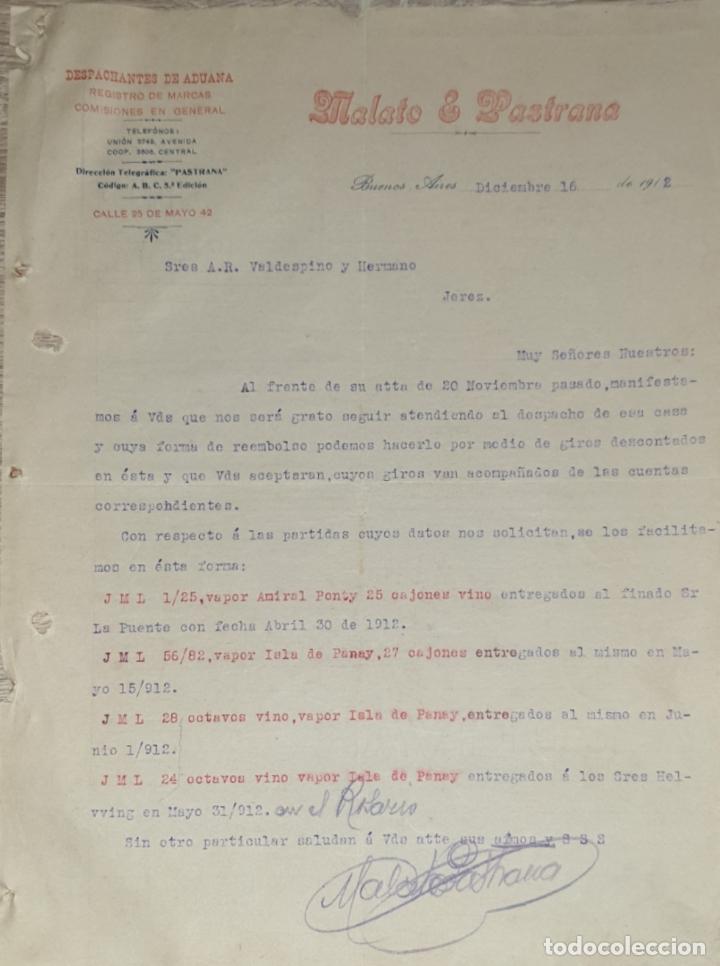 Gesch&auml;ftsbriefe: Carta comercial. Malato & Pastrana. Despachantes de Aduana. Buenos Aires. Argentina 1912