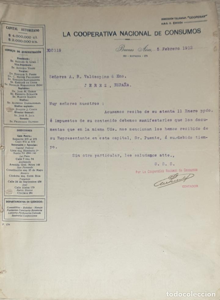 Gesch&auml;ftsbriefe: Carta comercial. La Cooperativa Nacional de Consumos. Buenos Aires. Argentina 1912