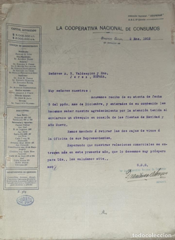 Gesch&auml;ftsbriefe: Carta comercial. La Cooperativa Nacional de Consumos. Buenos Aires. Argentina 1912