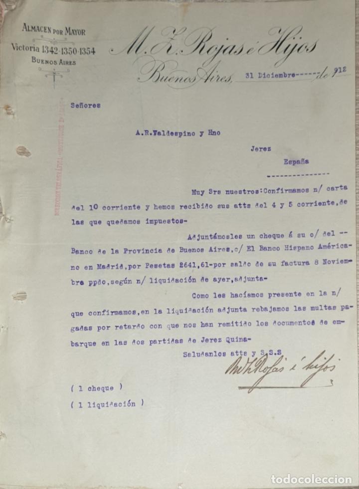 Gesch&auml;ftsbriefe: Carta comercial. M. Z. Rojas &eacute; Hijos. Almac&eacute;n por Mayor. Buenos Aires. Argentina 1912