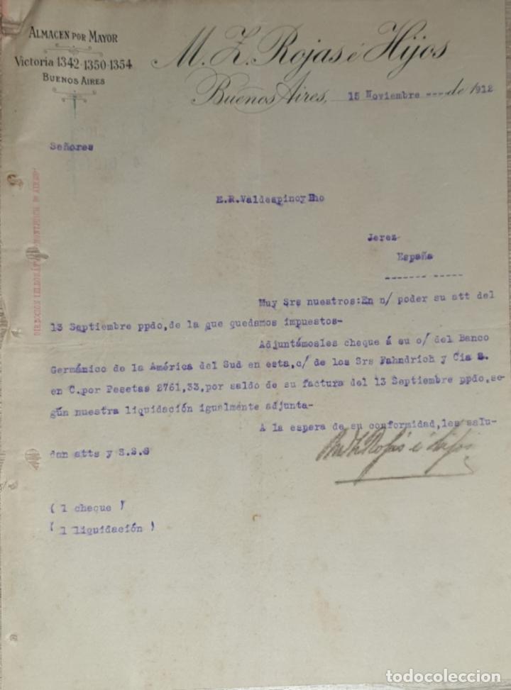 Gesch&auml;ftsbriefe: Carta comercial. M.Z. Rojas &eacute; Hijos. Almac&eacute;n por Mayor. Buenos Aires. Argentina 1912