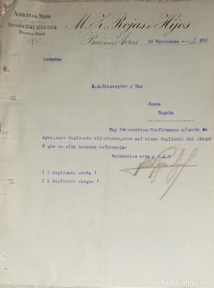 Gesch&auml;ftsbriefe: Carta comercial. M.Z. Rojas &eacute; Hijos. Almac&eacute;n por Mayor. Buenos Aires. Argentina 1912