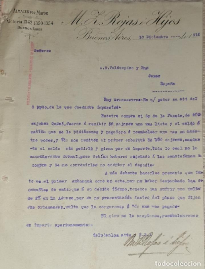 Gesch&auml;ftsbriefe: Carta comercial. M. Z. Rojas &eacute; Hijos. Almac&eacute;n por Mayor. Buenos Aires. Argentina 1912