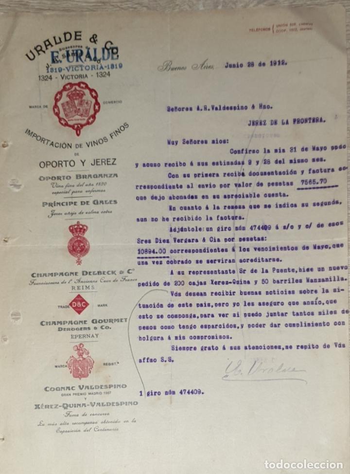 Gesch&auml;ftsbriefe: Carta comercial. Uralde & C&ordm;. Importadores. Buenos Aires. Argentina 1912