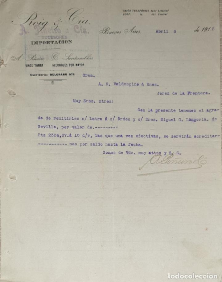 Gesch&auml;ftsbriefe: Carta comercial. Roig & C&iacute;a. A. Pi&ntilde;eiro C. Santambl&uacute;s. Importacion. Buenos Aires. Argentina 1912