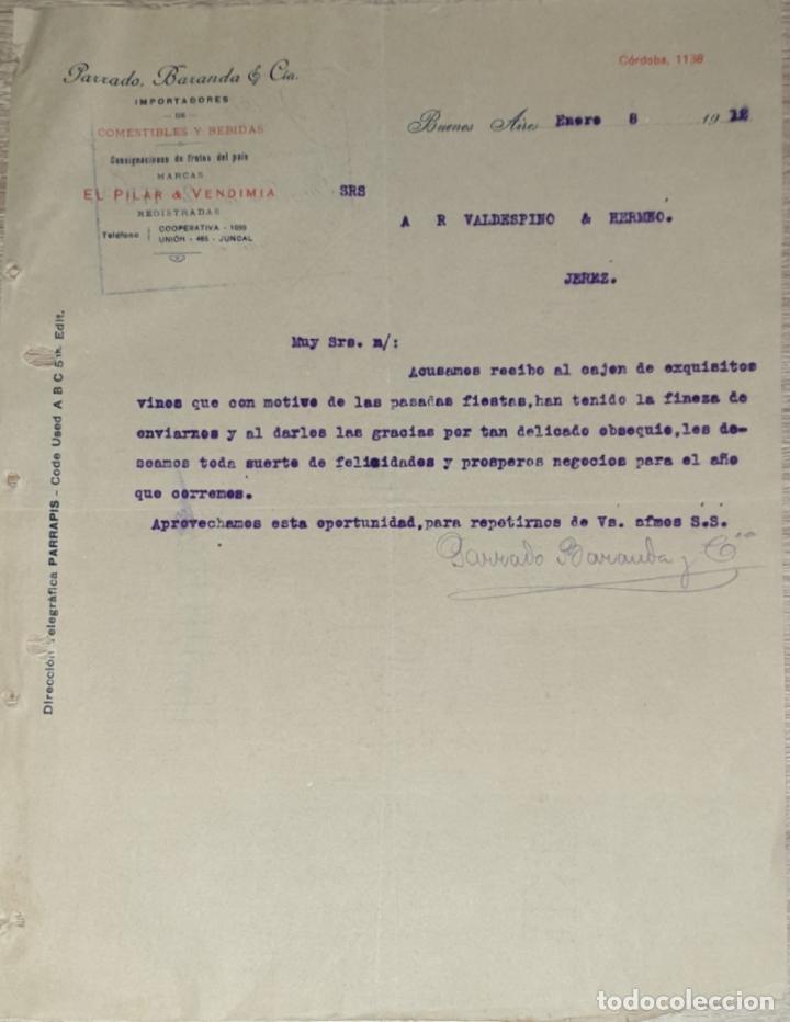 Gesch&auml;ftsbriefe: Carta comercial. Parrado, Baranda y C&iacute;a. Importadores. Buenos Aires. Argentina 1912