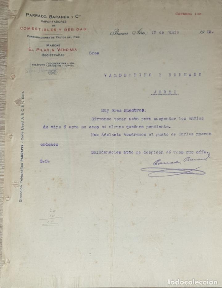 Gesch&auml;ftsbriefe: Carta comercial. Parrado, Baranda y C&iacute;a. Importadores. Buenos Aires. Argentina 1912