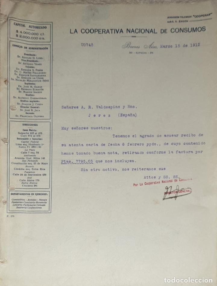 Gesch&auml;ftsbriefe: Carta comercial. La Cooperativa Nacional de Consumos. Buenos Aires. Argentina 1912