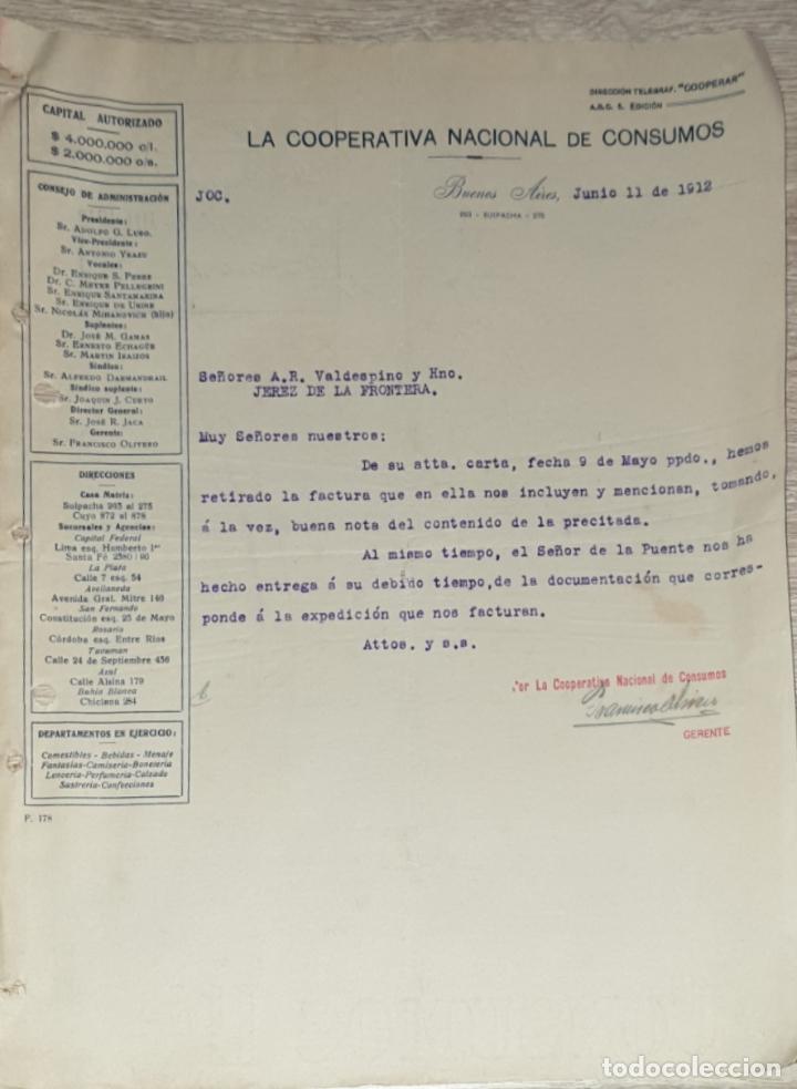 Gesch&auml;ftsbriefe: Carta comercial. La Cooperativa Nacional de Consumos. Buenos Aires. Argentina 1912