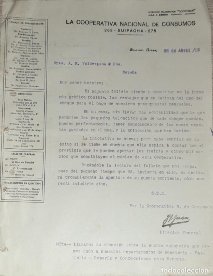 Gesch&auml;ftsbriefe: Carta comercial. La Cooperativa Nacional de Consumos. Buenos Aires. Argentina 1912