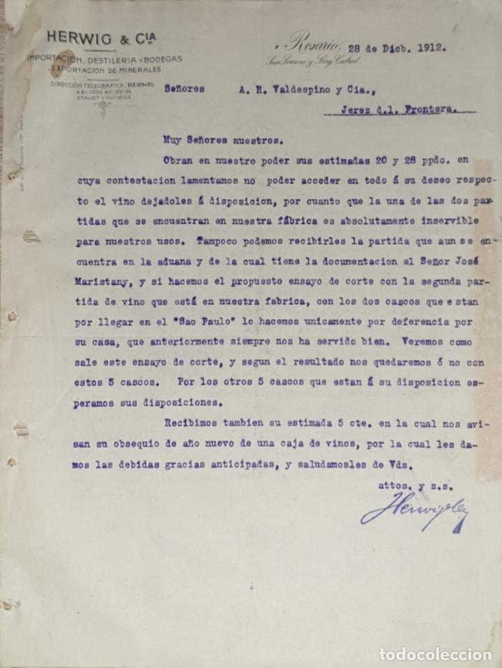 Gesch&auml;ftsbriefe: Carta comercial.Herwig & C&iacute;a.Importaci&oacute;n-Destiler&iacute;a-Bodegas.Importaci&oacute;n minerales.Rosario.Argentina