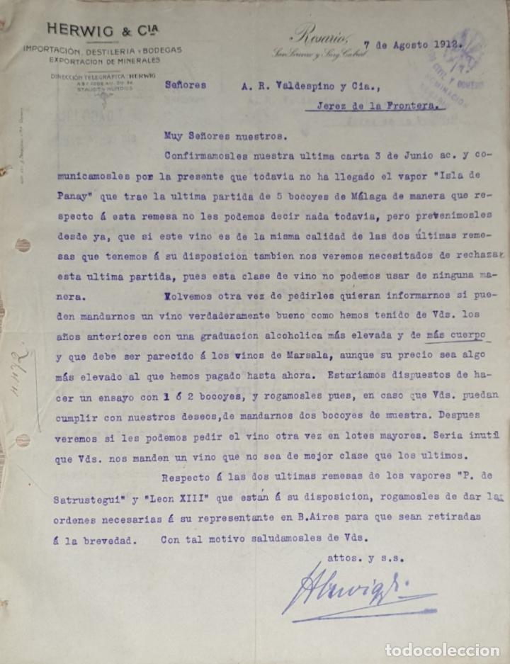 Gesch&auml;ftsbriefe: Carta comercial.Herwig & C&iacute;a.Importaci&oacute;n-Destiler&iacute;a-Bodegas.Importaci&oacute;n minerales.Rosario.Argentina