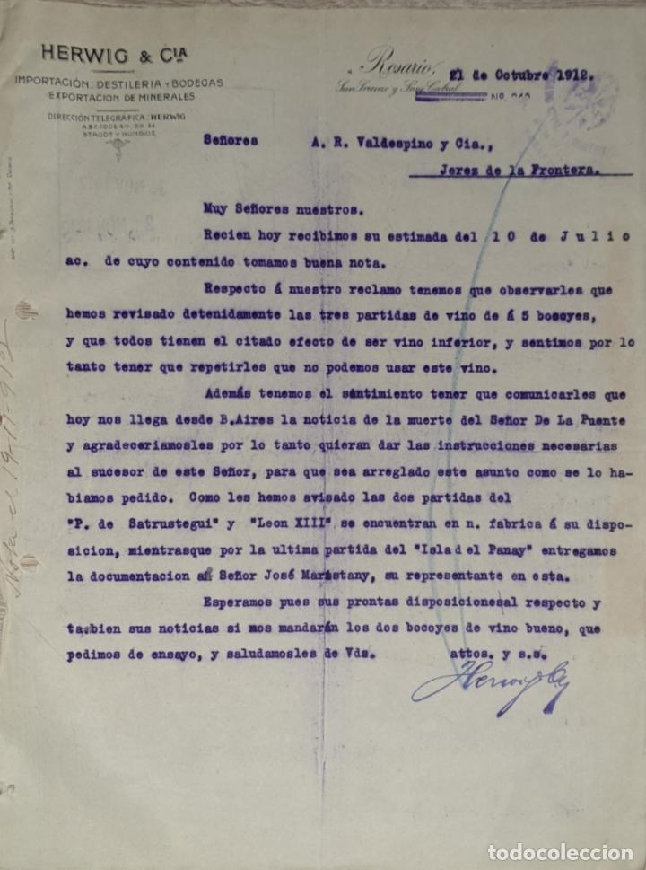 Gesch&auml;ftsbriefe: Carta comercial.Herwig & C&iacute;a.Importaci&oacute;n-Destiler&iacute;a-Bodegas.Importaci&oacute;n minerales.Rosario.Argentina