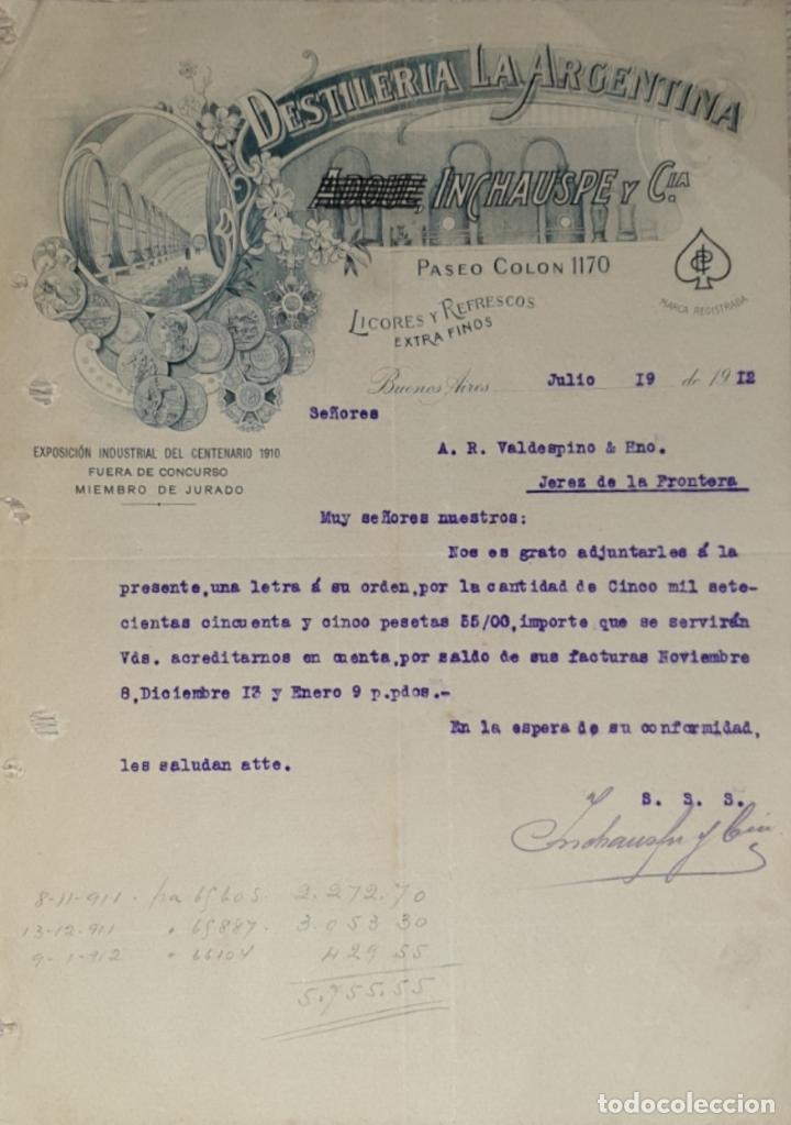 Commercial Letters: Carta comercial. Destiler&iacute;a La Argentina. Buenos Aires. Argentina 1912