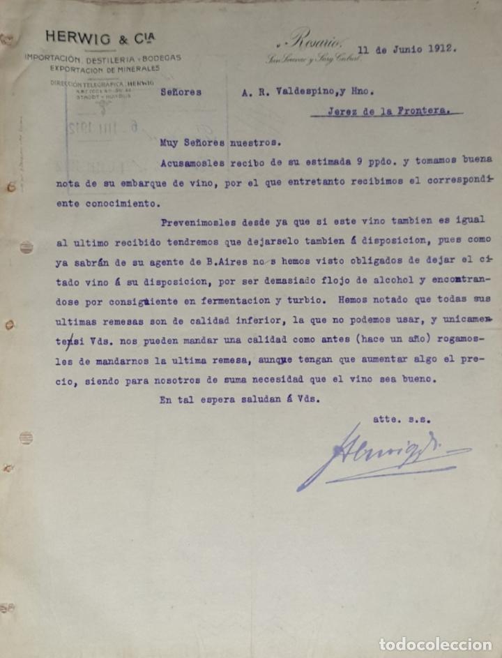 Gesch&auml;ftsbriefe: Carta comercial.Herwig & C&iacute;a.Importaci&oacute;n-Destiler&iacute;a-Bodegas.Importaci&oacute;n minerales.Rosario.Argentina