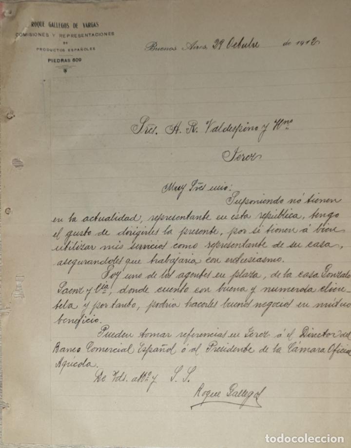 Gesch&auml;ftsbriefe: Carta comercial. Roque Gallegos de Vargas. Comisiones y Representaciones. Buenos Aires 1912