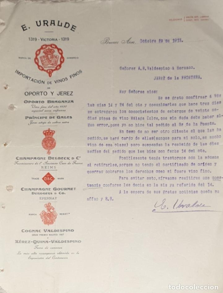 Gesch&auml;ftsbriefe: Carta comercial. E. Uralde. Importaci&oacute;n de vinos finos. Buenos Aires. Argentina 1912