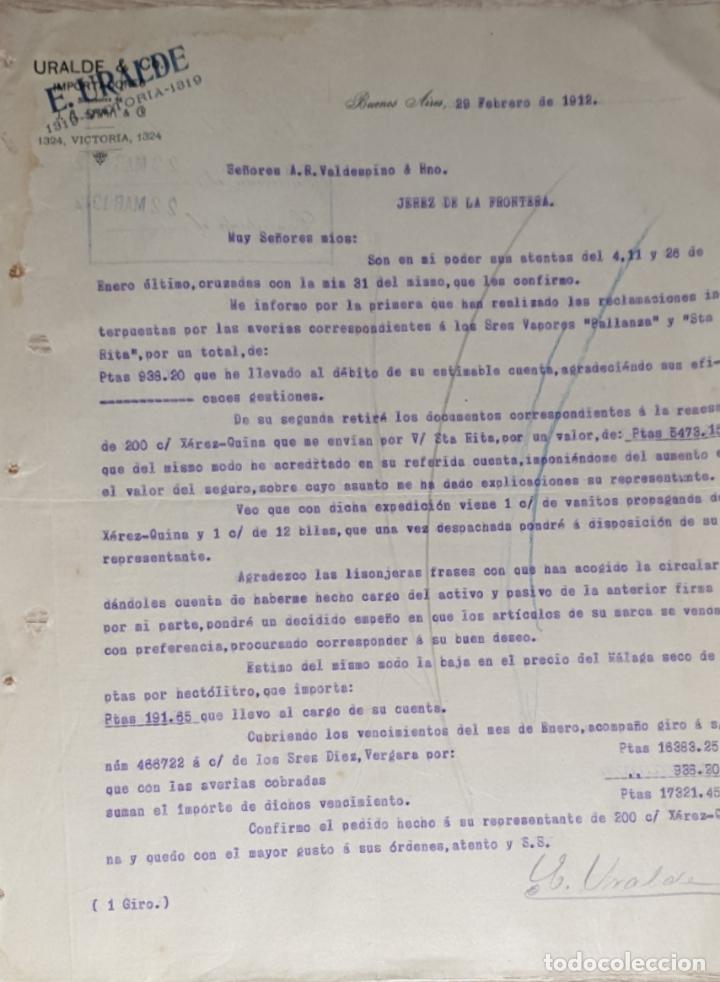 Gesch&auml;ftsbriefe: Carta comercial. Uralde & C&ordm;. Importadores. Buenos Aires. Argentina 1912