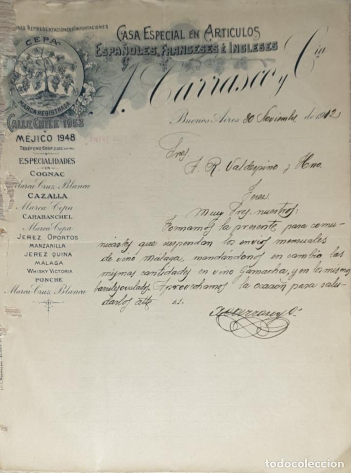 Gesch&auml;ftsbriefe: Carta comercial A. Carrasco y C&iacute;a.Casa art&iacute;culos Espa&ntilde;oles,Franceses e Ingleses. Buenos Aires 1912